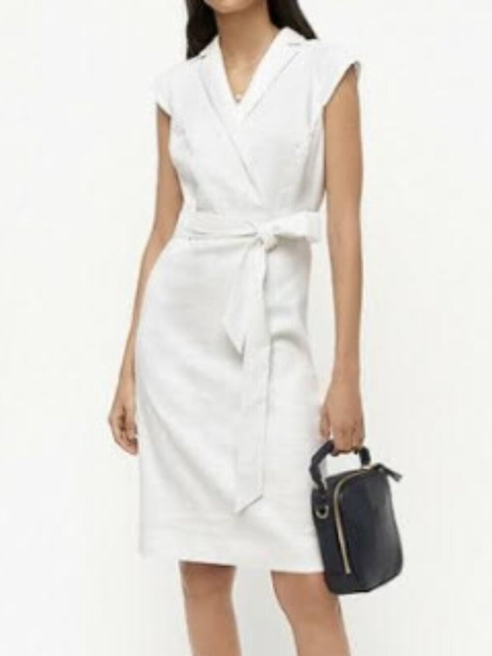 J CREW sz 4 Stretch Linen Faux Wrap Belted Spring Summer Dress SNOW WHITE